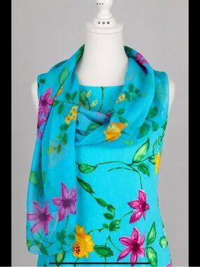 Talbots Floral Linen Dress Silk Scarf Set Wedding Guest Garden Party Resort Chic